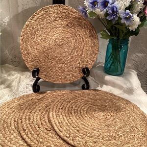 Natural Water Hyacinth Handwoven Arrow Weave Placemats, Set Of 4